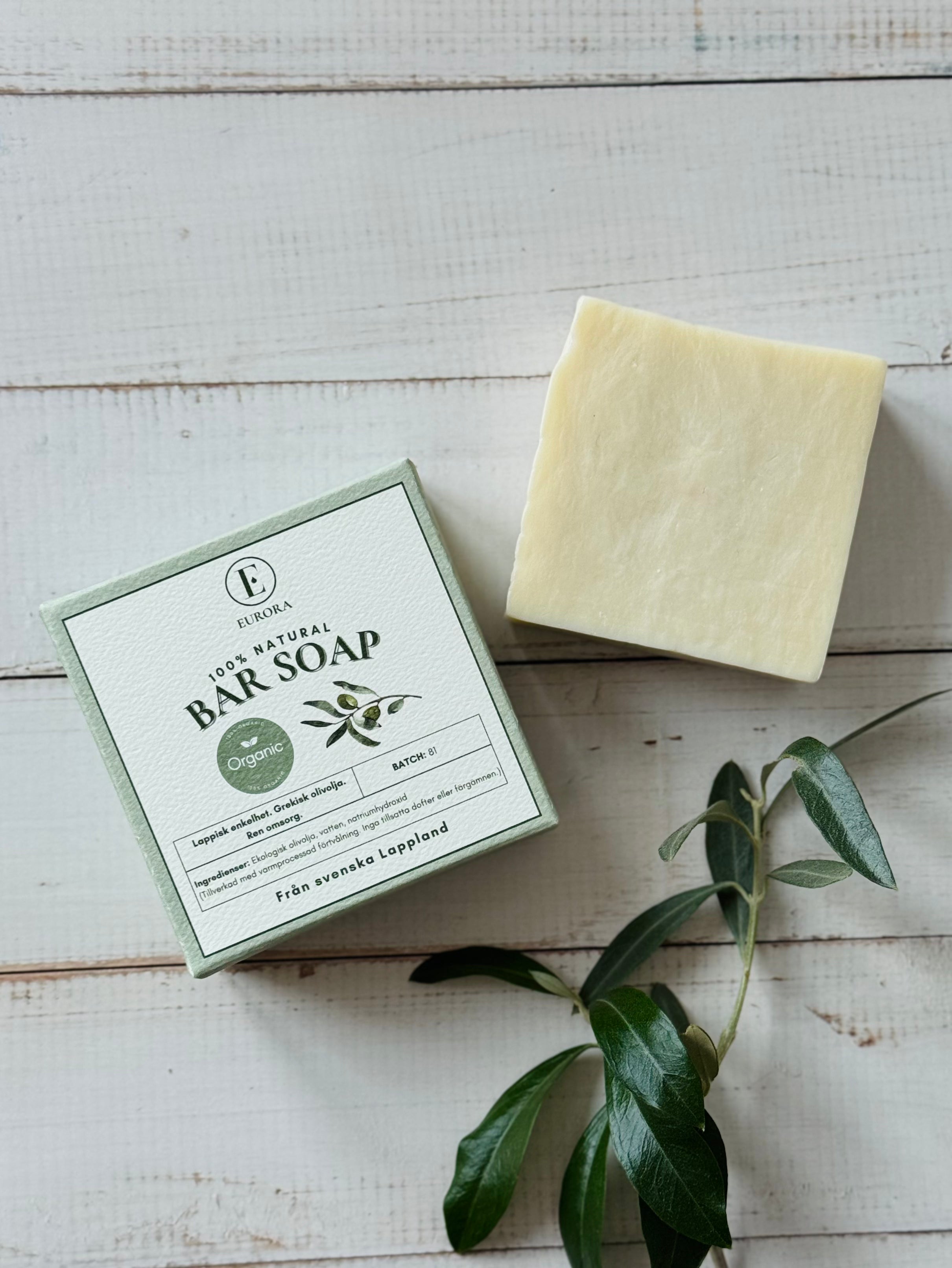 Ekologisk handgjord olivoljstvål från Eurora - naturlig parfymfri tvål med 100% ekologisk olivolja för känslig hud
